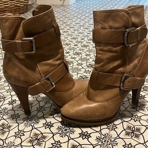 Leather zip up buckle boots